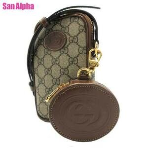 Gucci INTERLOCKING GG SUPREME Shoulder Bag Crossbody Earphone Wallet Tan Multi